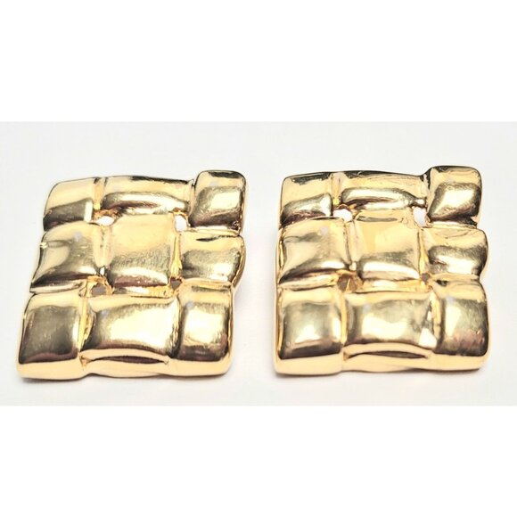 Ciner Goldtone Lattice Clip On Earrings - Picture 3 of 5